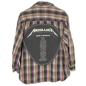 Metallica Band Flannel Shirt Mens Large Unisex Plaid Button Down Shacket Heavy